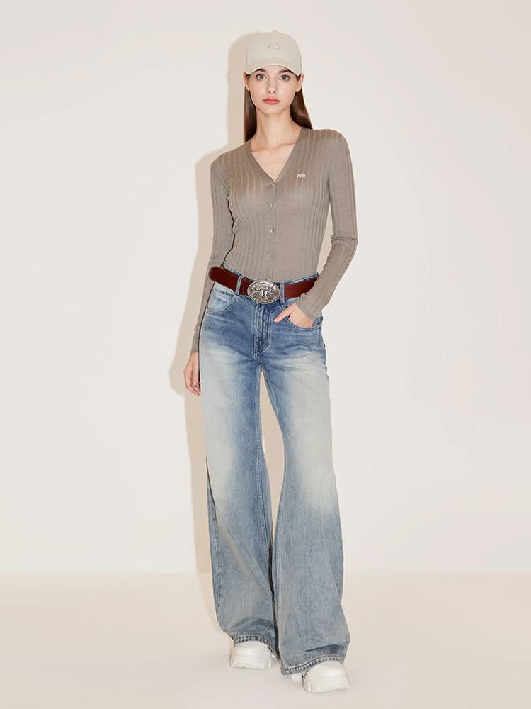 V-Neck Embroidered Slim Woolen Jacket