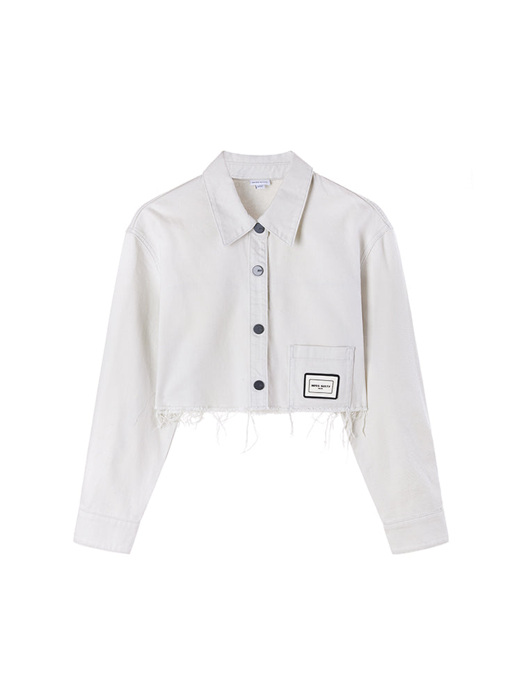 Cropped Lapel White Denim Shirt