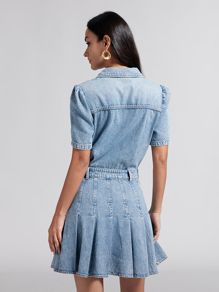 Pleated denim dress hotsell