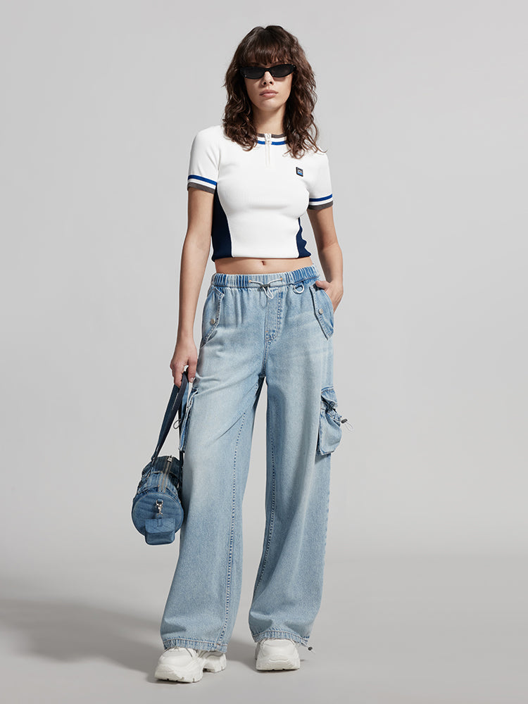 Straight-Leg Jeans With Elastic Waist