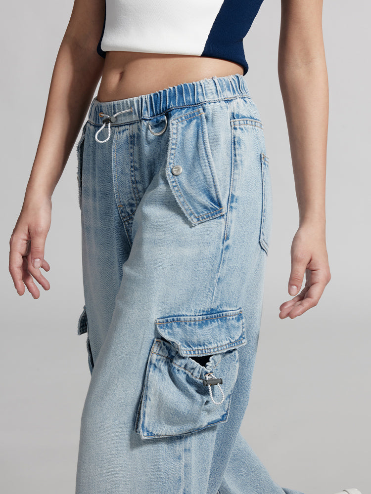 Straight-Leg Jeans With Elastic Waist