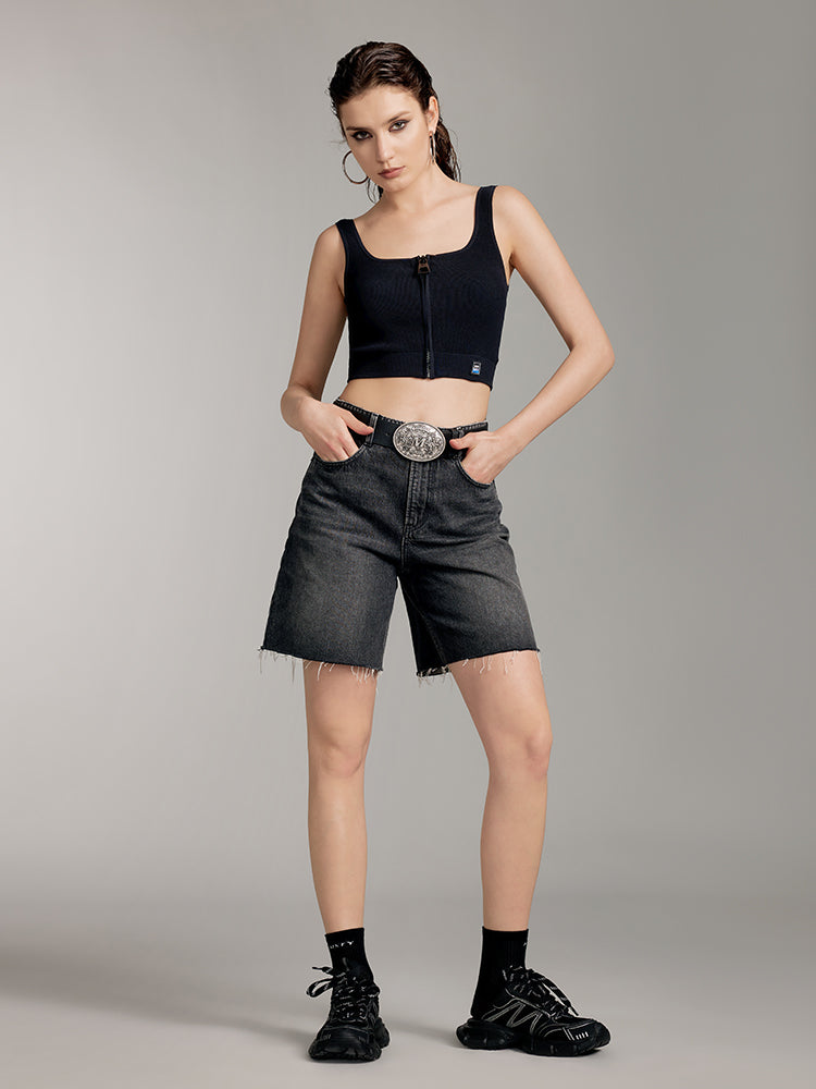 High waisted black ripped denim shorts online