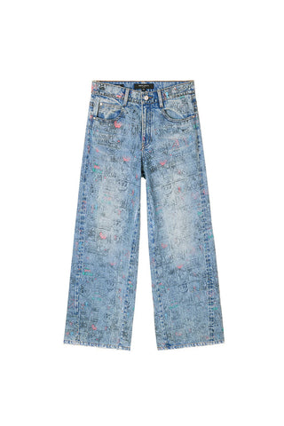 Miss Sixty x Keith Haring Capsule Collection Wide Leg Denim Pant With Print