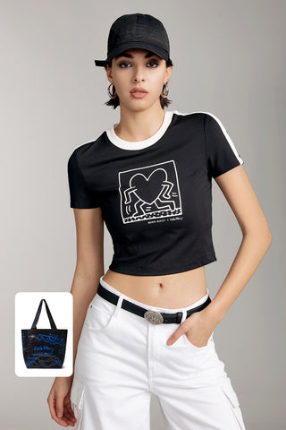 Miss Sixty x Keith Haring Capsule Collection Crew Neck Heart Shape Print T-Shirt