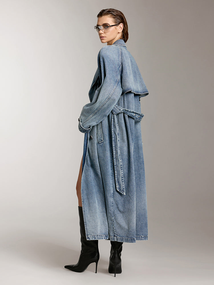 Elegant Lapel Long Fit Denim Jacket MISS SIXTY