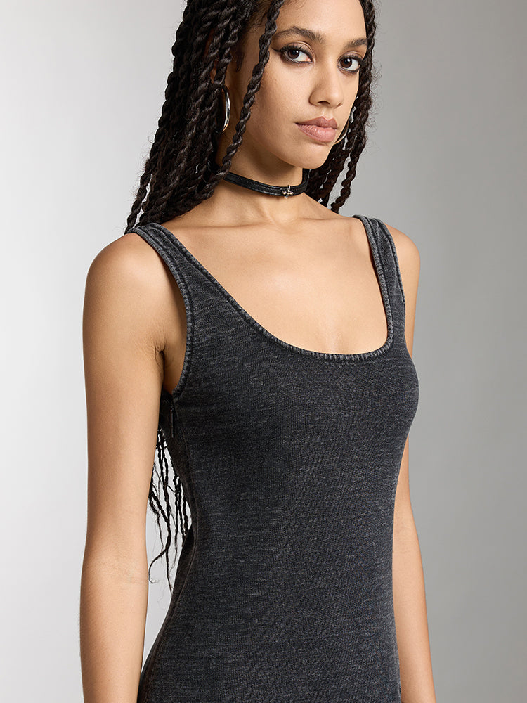 Elegant Slit Denim Dress