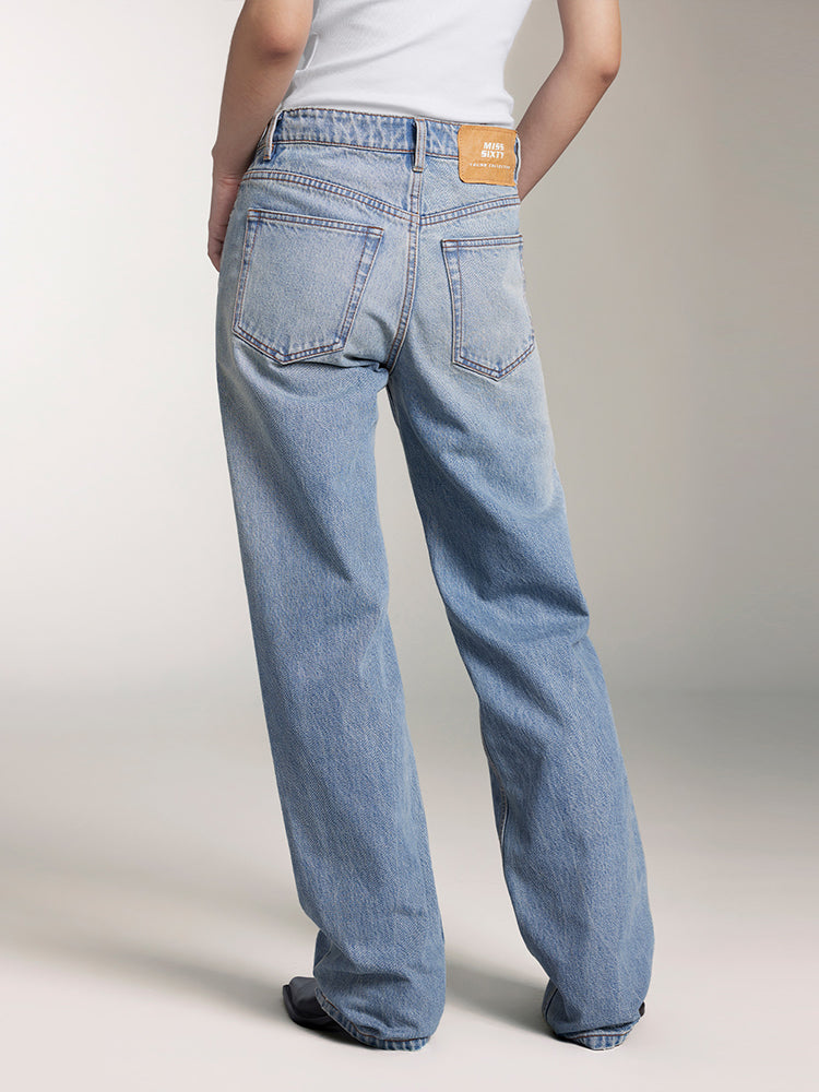 Light Blue Low-Rise Straight Fit Jeans