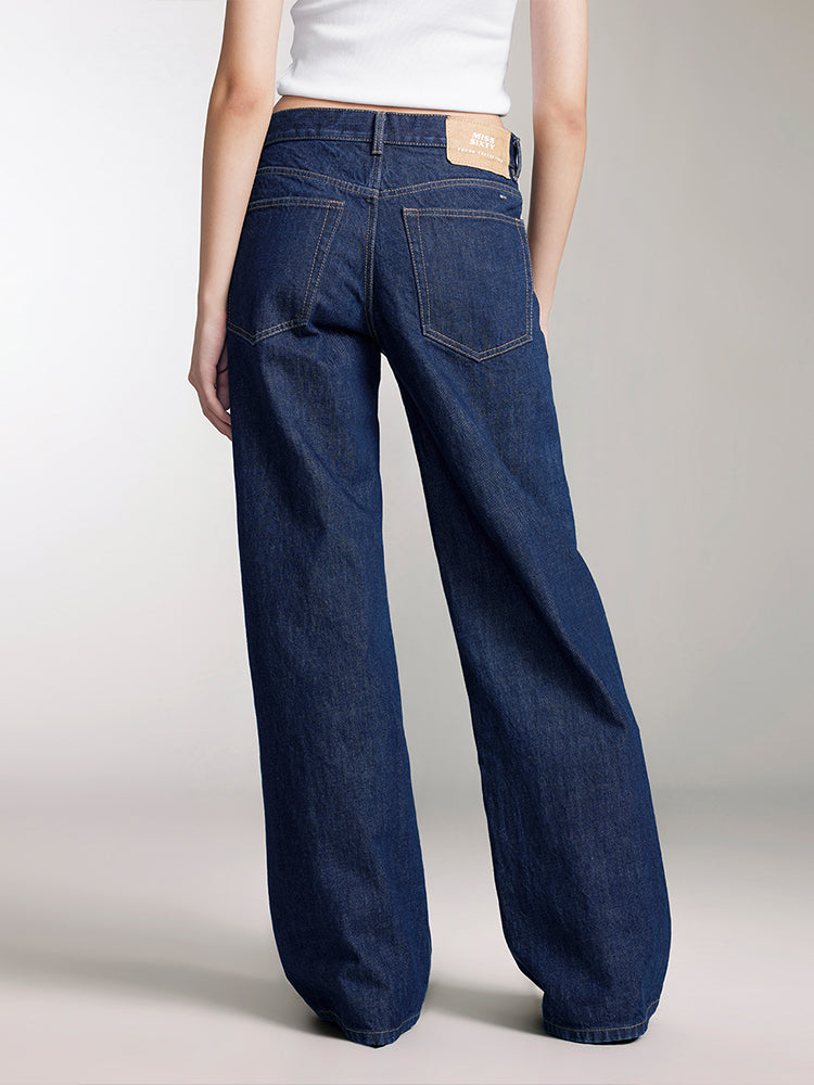 Navy Blue Button Fly Jeans
