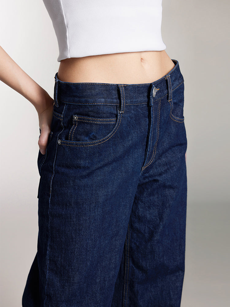 Navy Blue Button Fly Jeans