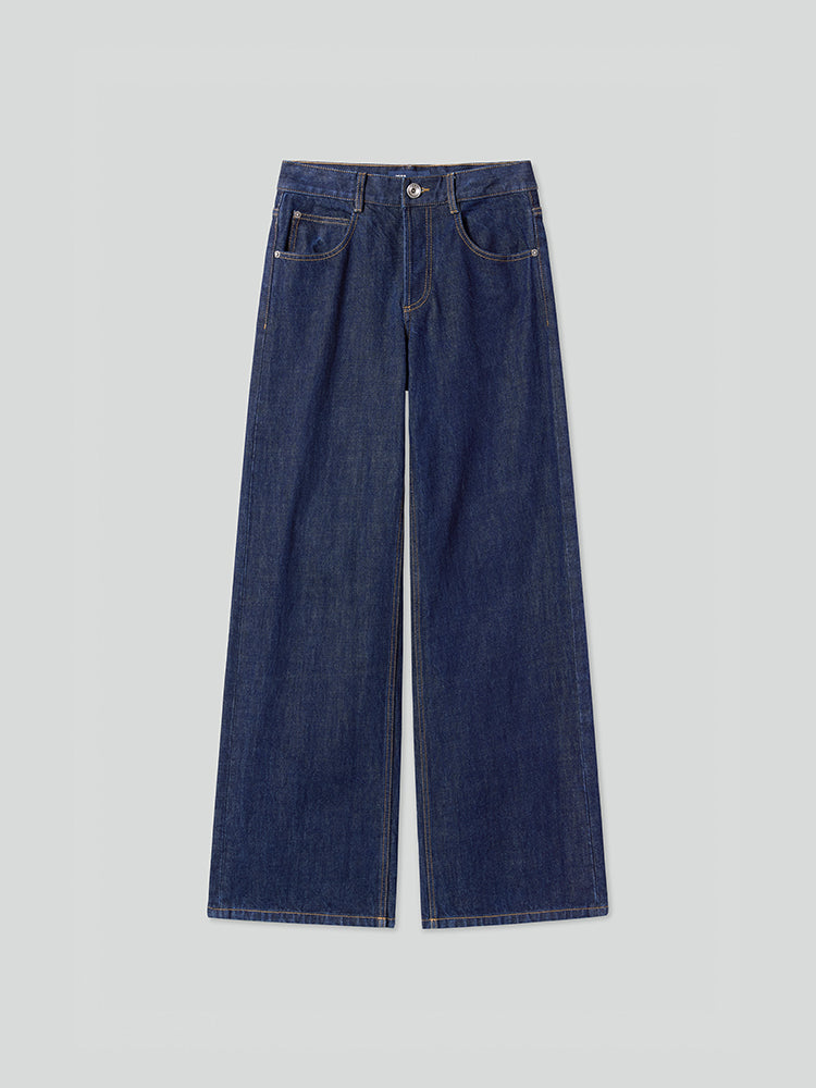 Navy Blue Button Fly Jeans