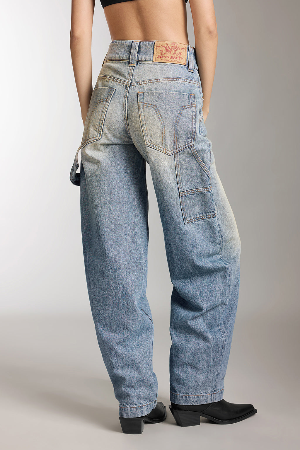 Vintage Washed Distressed Cargo Jeans