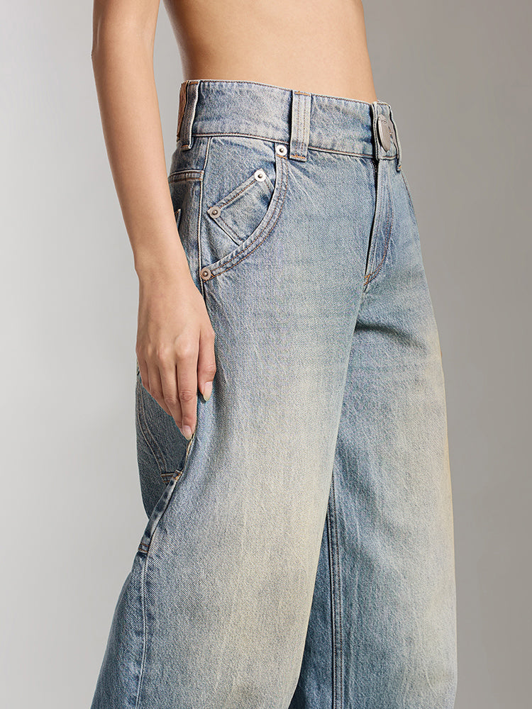 Vintage Washed Distressed Cargo Jeans