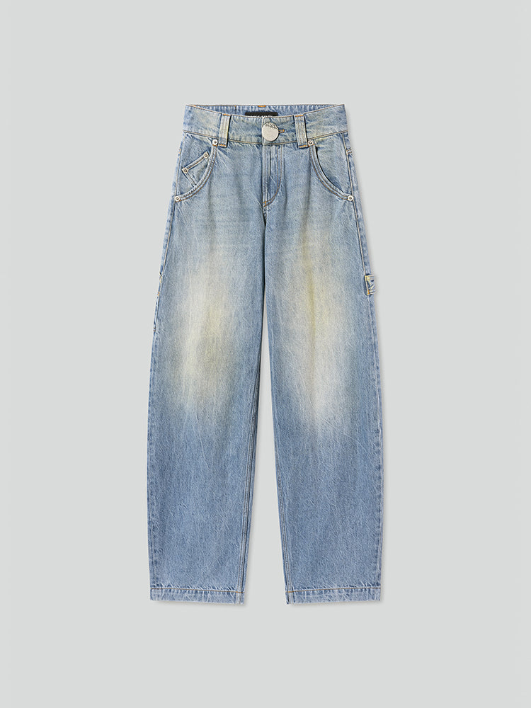 Vintage Washed Distressed Cargo Jeans
