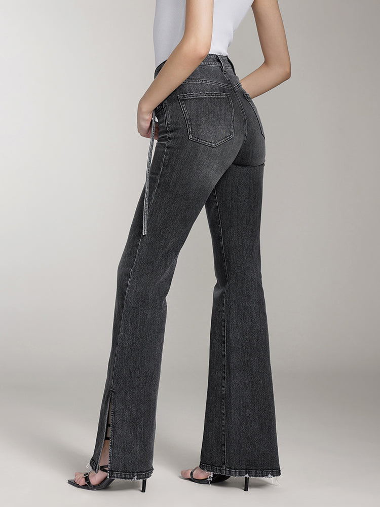Low Waist Slit Flared Jeans