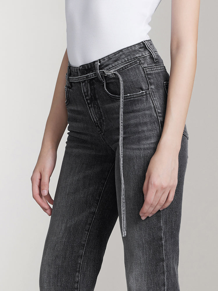 Low Waist Slit Flared Jeans