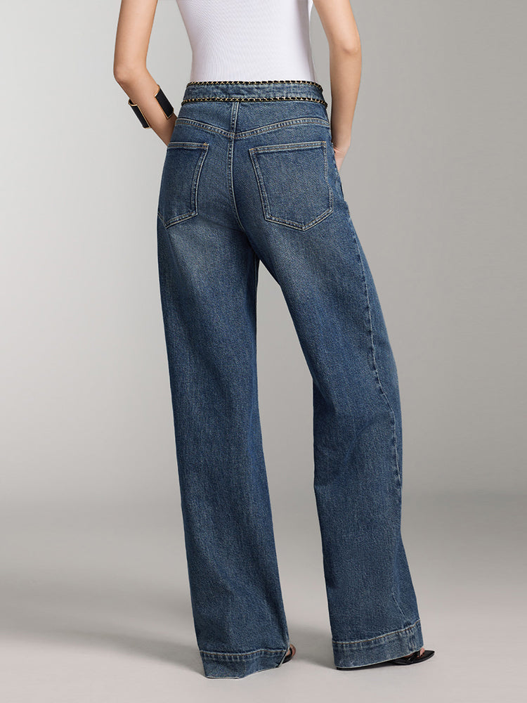 Vintage Straight Fit Jeans With Chain