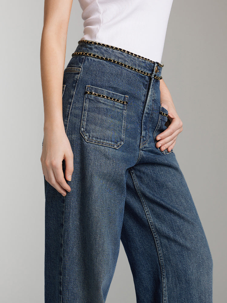 Vintage Straight Fit Jeans With Chain