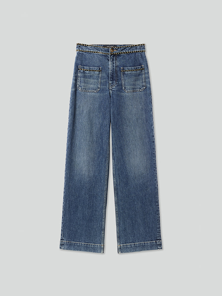 Vintage Straight Fit Jeans With Chain