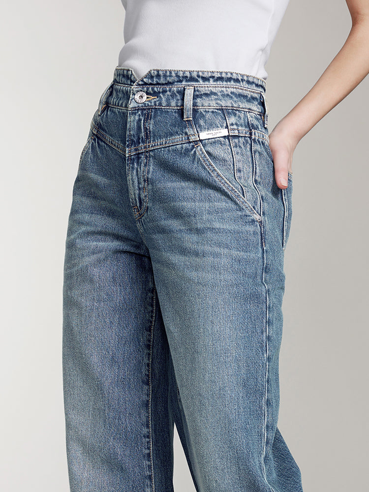 Vintage V-Shaped Waist Straight Fit Jeans