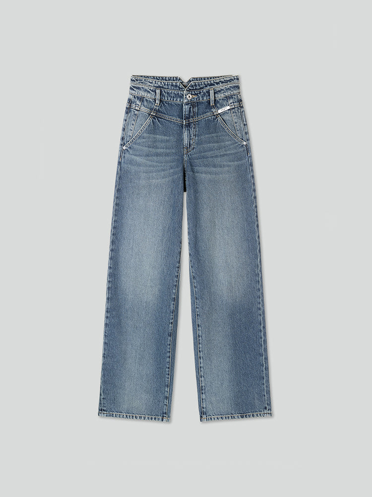 Vintage V-Shaped Waist Straight Fit Jeans