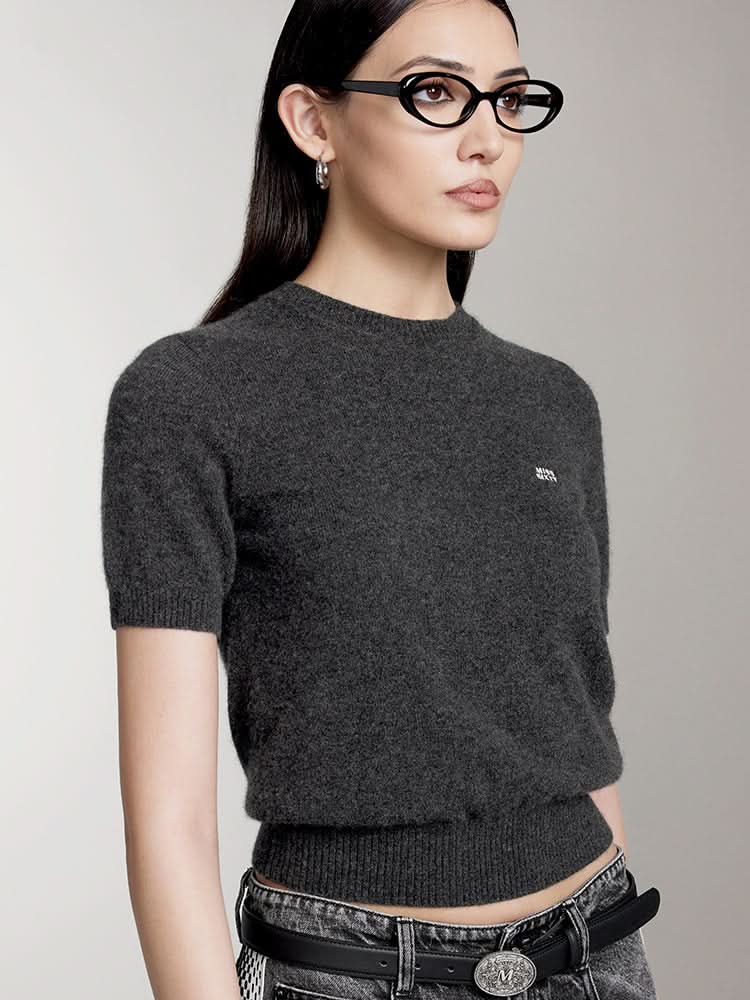 Crew Neck Short Sleeves Cashmere Top