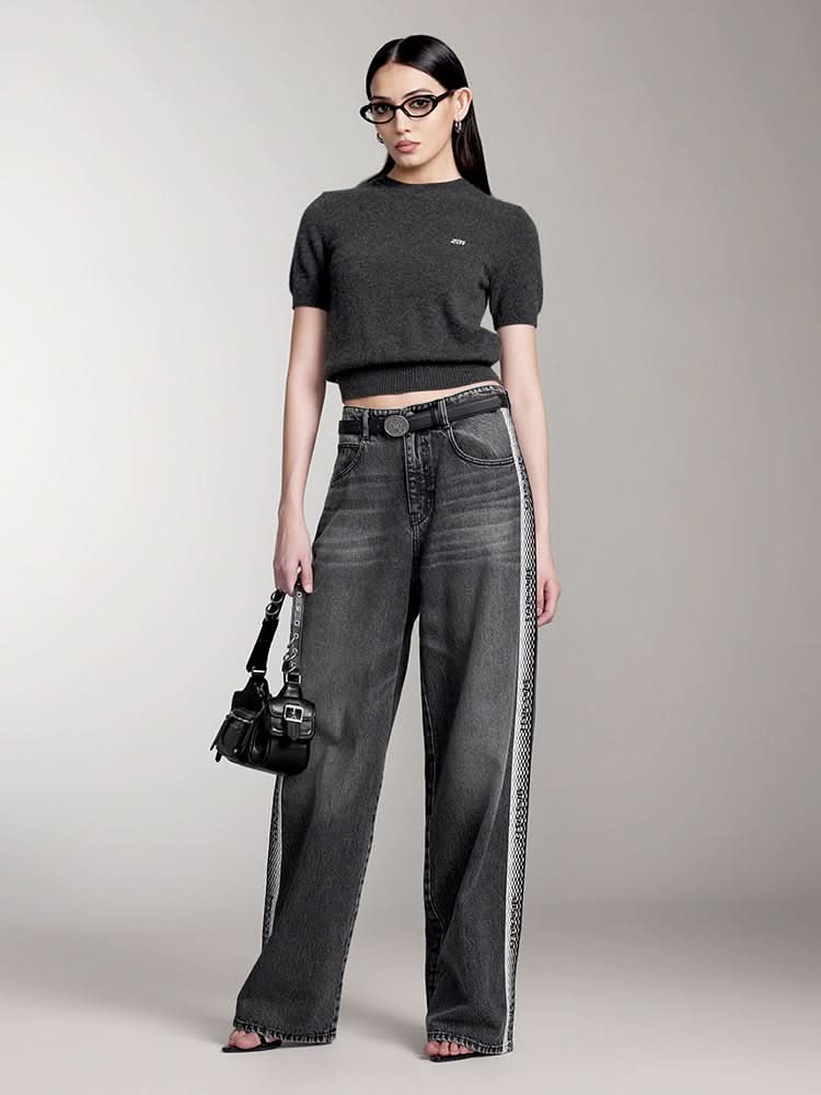 Crew Neck Short Sleeves Cashmere Top