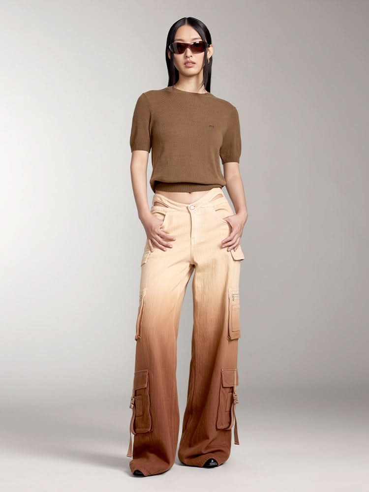 Crew Neck Short Sleeves Cashmere Top