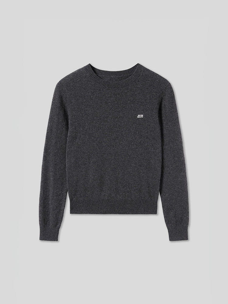 Round Neck Cashmere Sweater With Embroidered