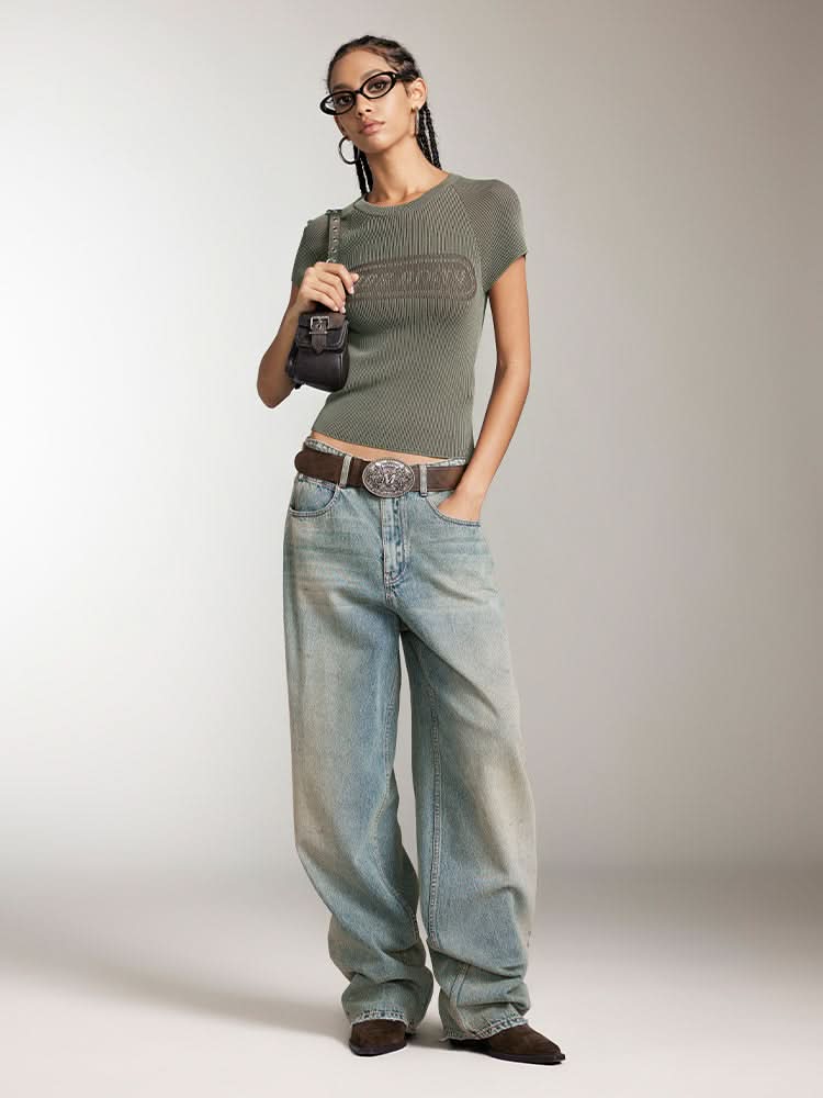 Cropped Fit Jacquard Knit Top