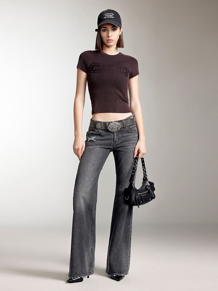 Cropped Fit Jacquard Knit Top