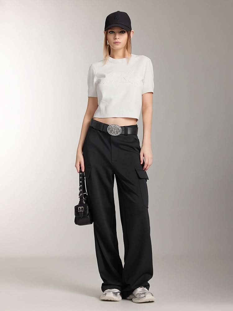 Crew Neck Knitted Top With Logo