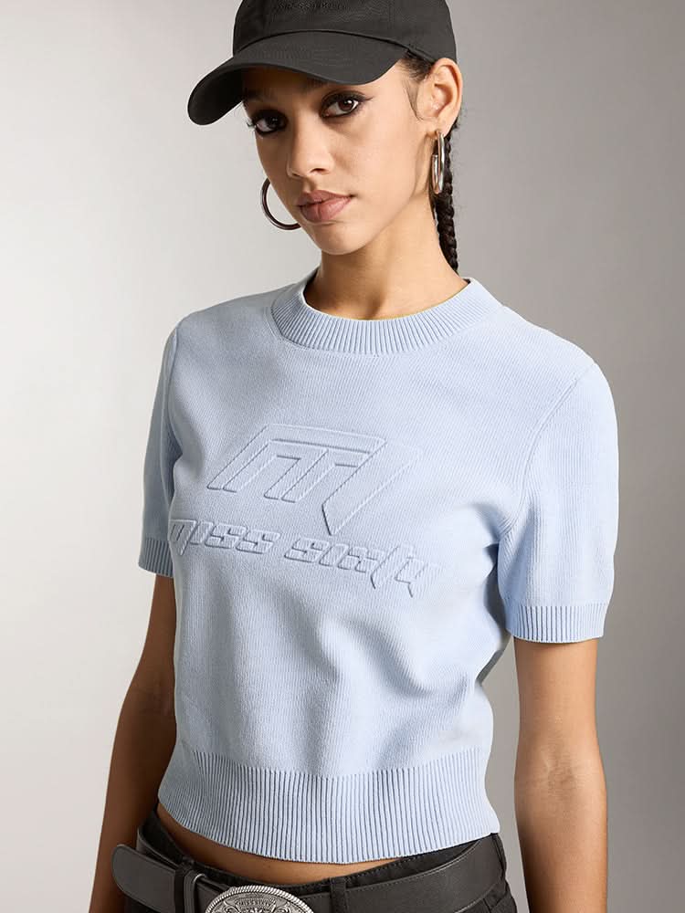 Crew Neck Knitted Top With Logo