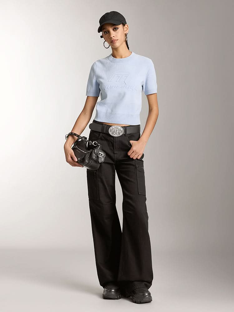 Crew Neck Knitted Top With Logo