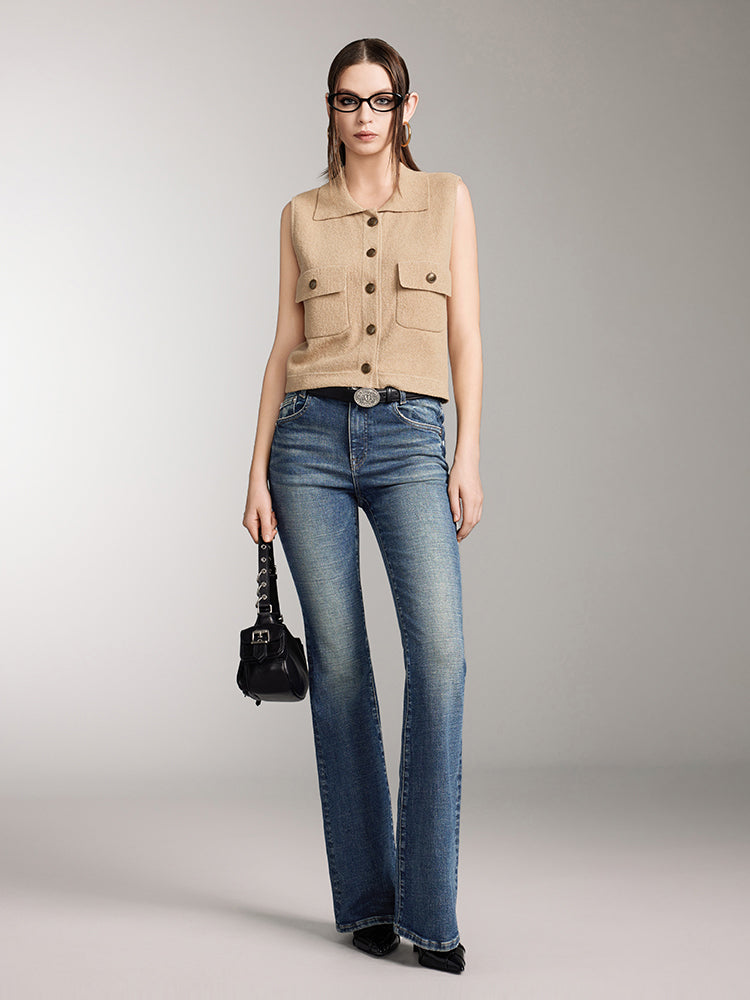 Polo Neck Sleeveless Knitted Vest