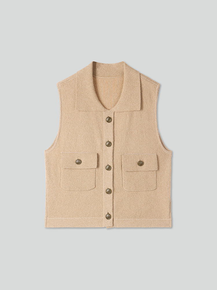 Polo Neck Sleeveless Knitted Vest