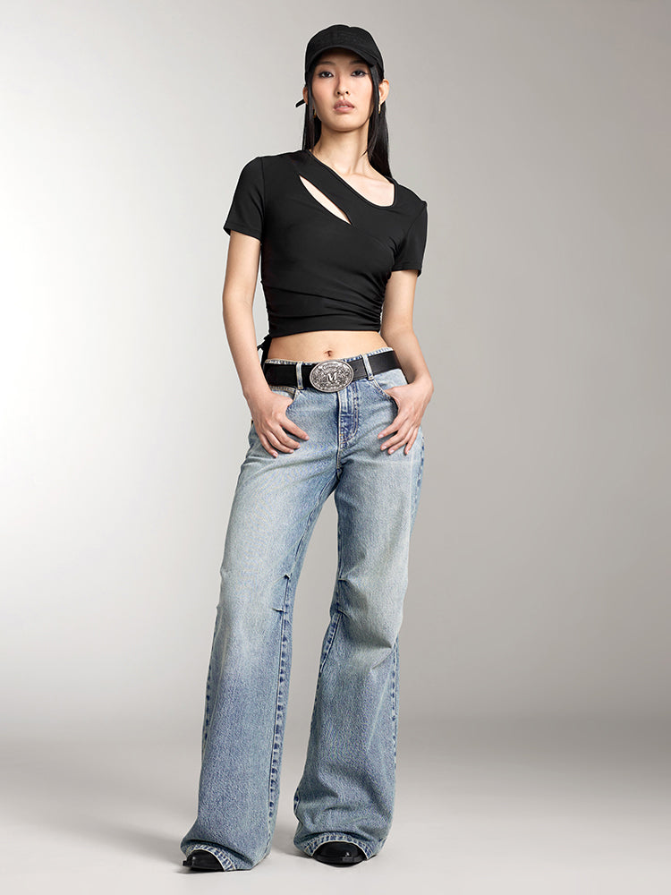 Stylish Hollow Short Sleeves T-Shirt