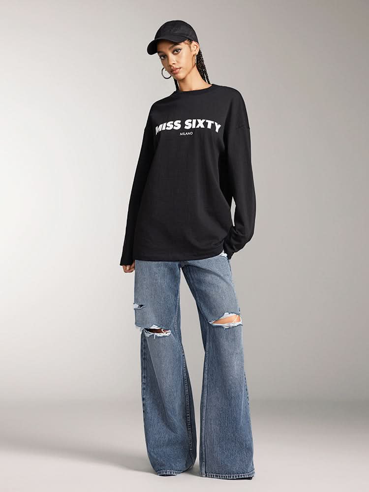 Slouchy Long Sleeves Printed T-Shirt