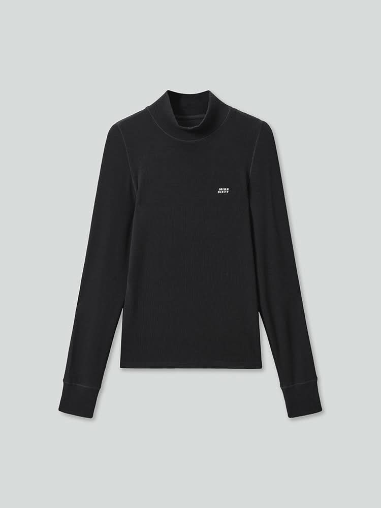 Mock Turtleneck Printed Long Sleeves T-Shirt