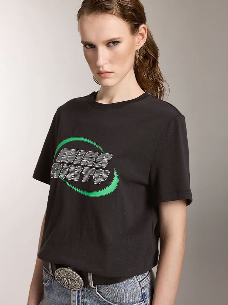 Crew Neck Color Contrast Printed T-Shirt