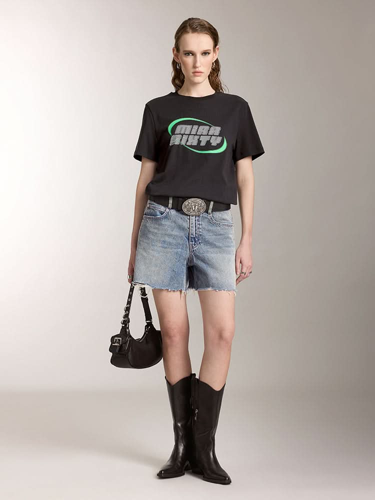 Crew Neck Color Contrast Printed T-Shirt