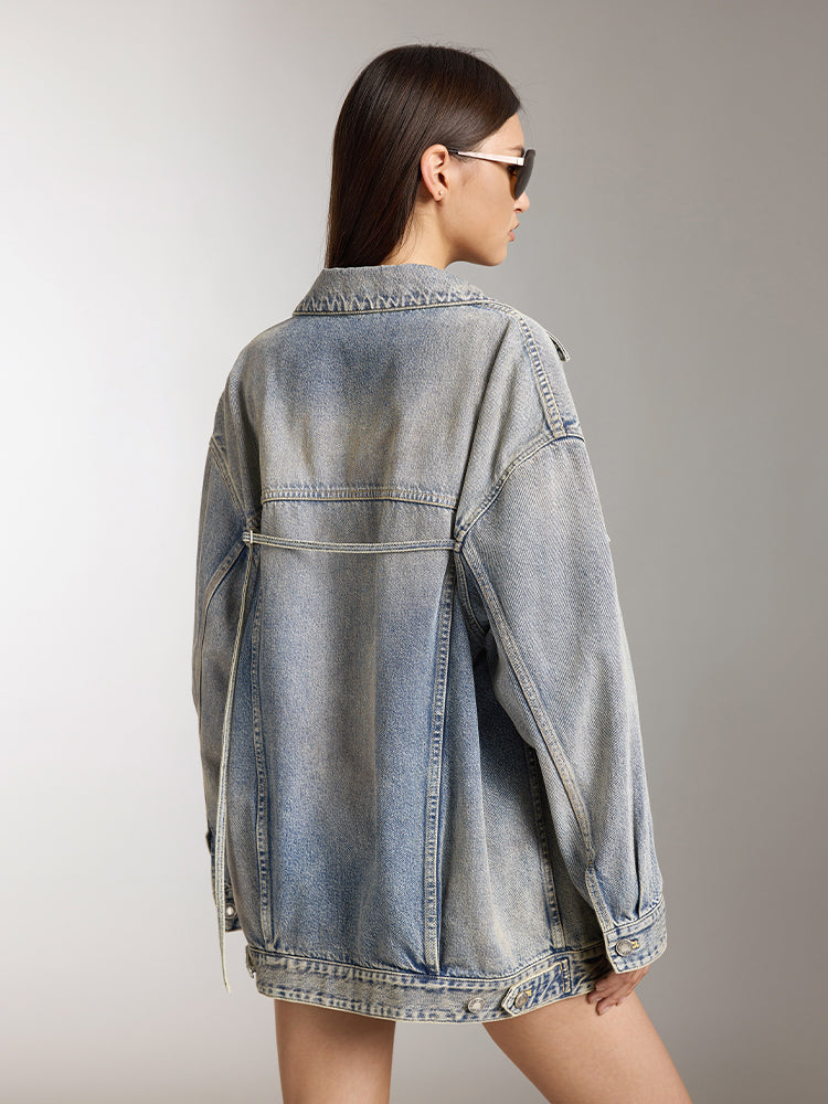 Mud-Dyed Distressed Denim Jacket