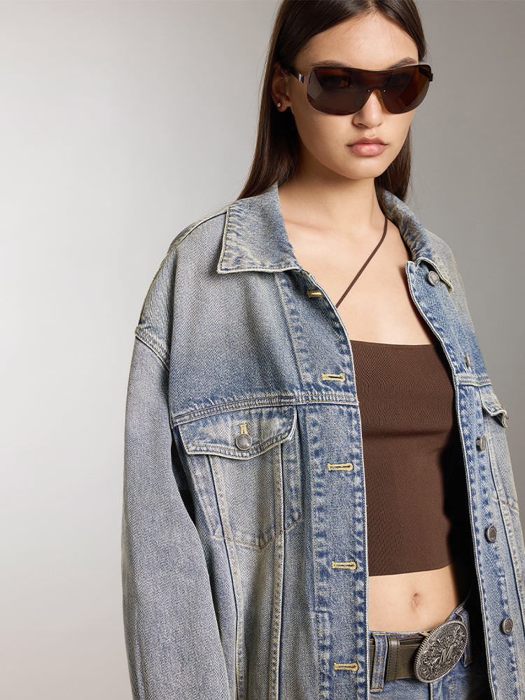 Mud-Dyed Distressed Denim Jacket