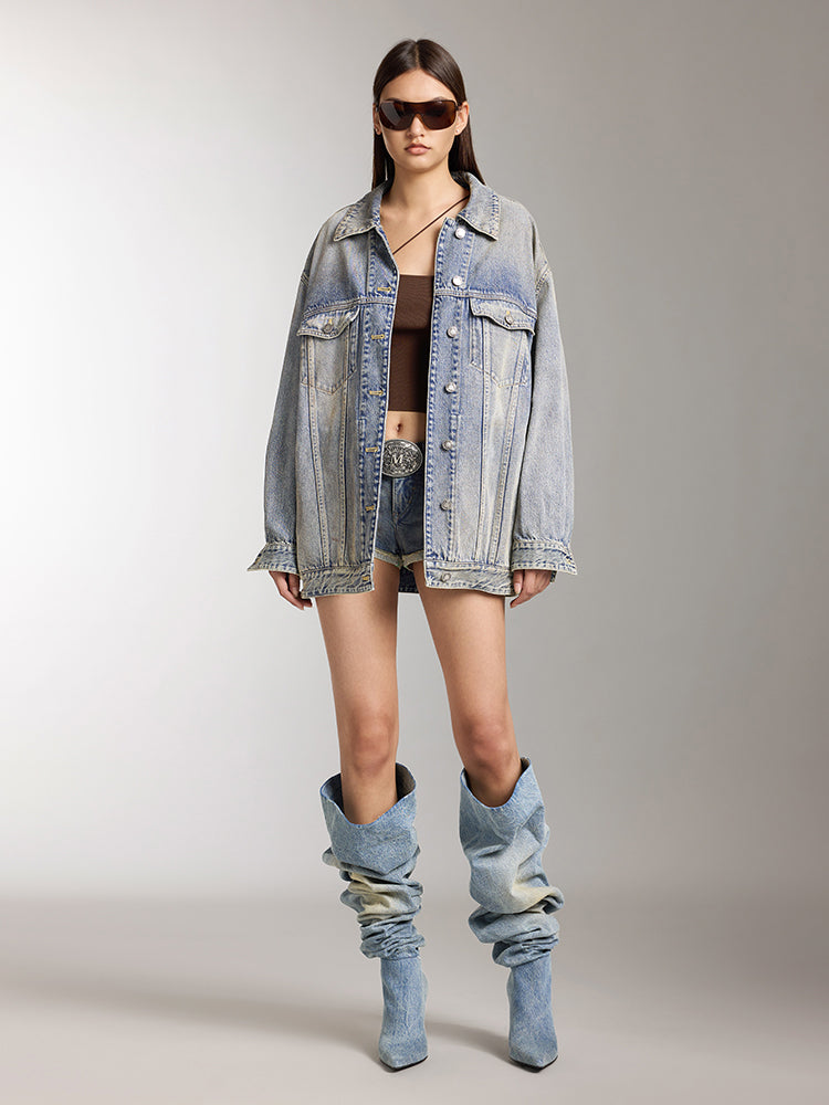 Mud-Dyed Distressed Denim Jacket
