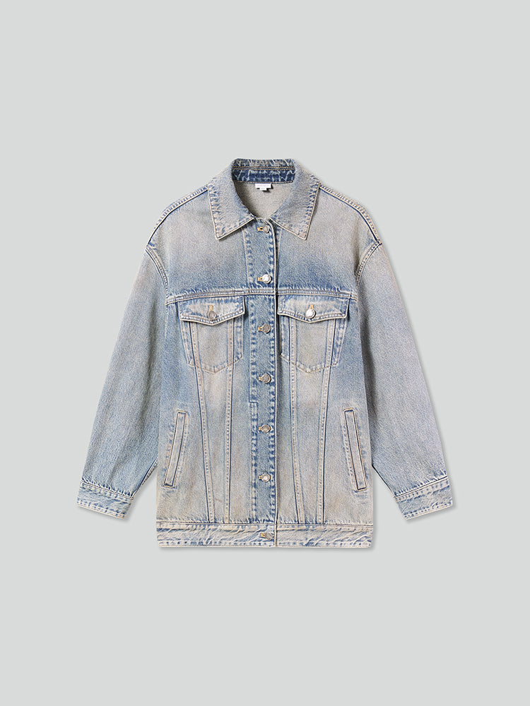 Mud-Dyed Distressed Denim Jacket