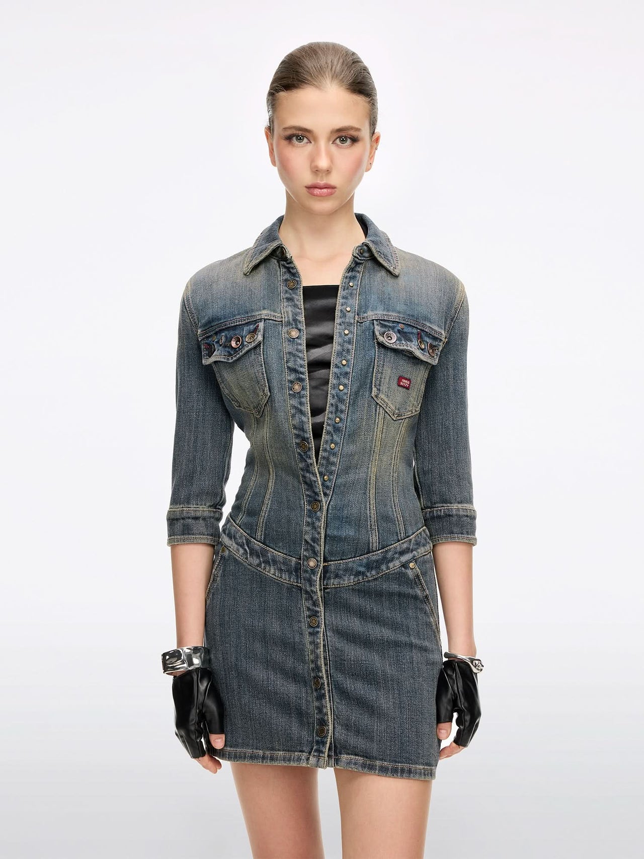 Button-Front Denim Dress