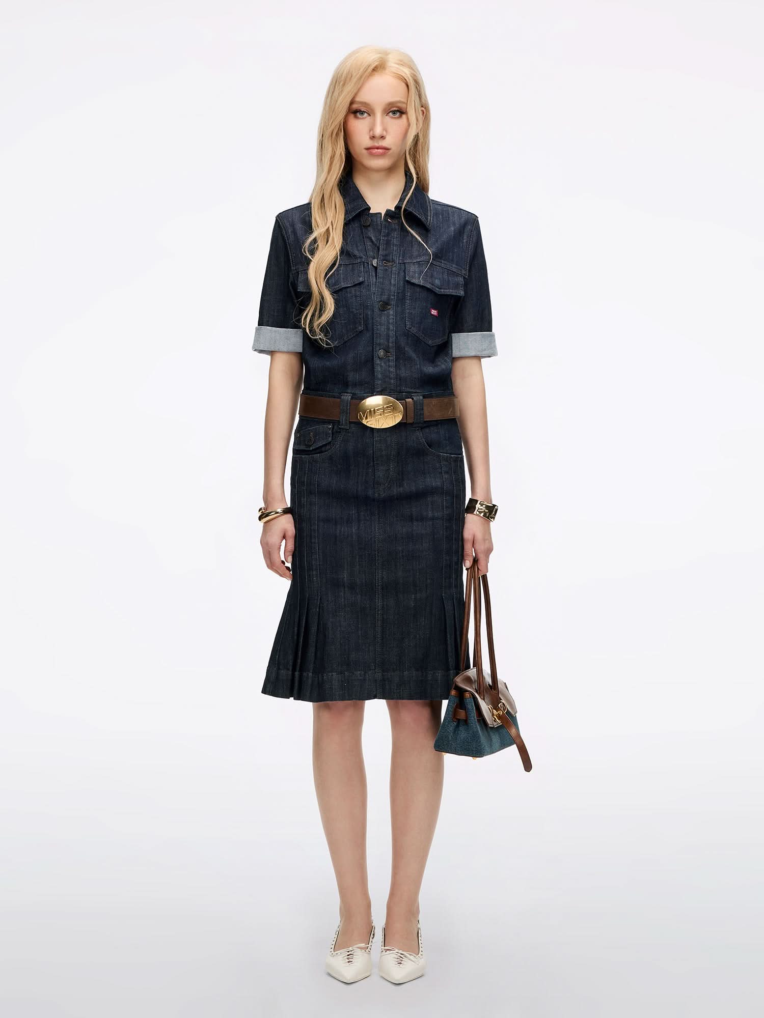 Denim Dress, DARK BLUE / XS