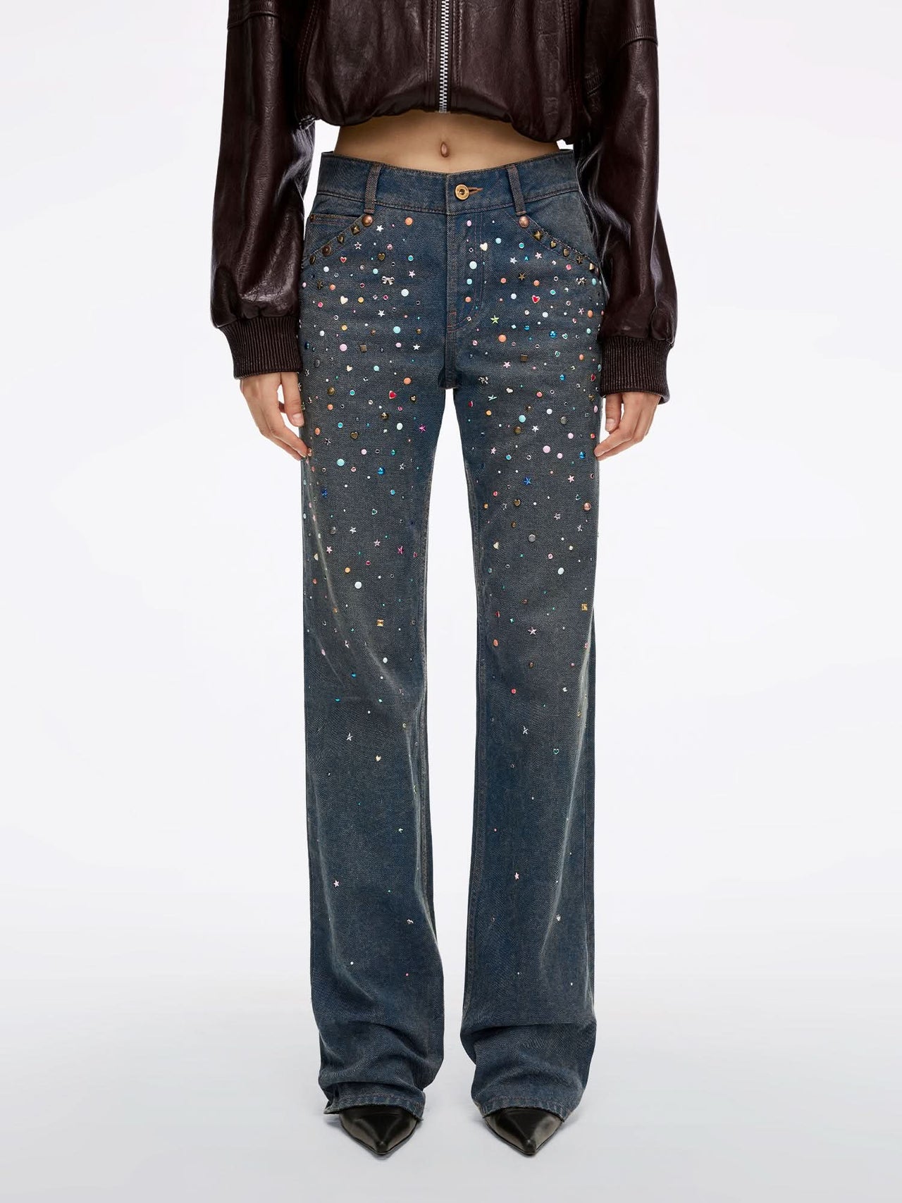 Rhinestone Straight-Leg Jeans