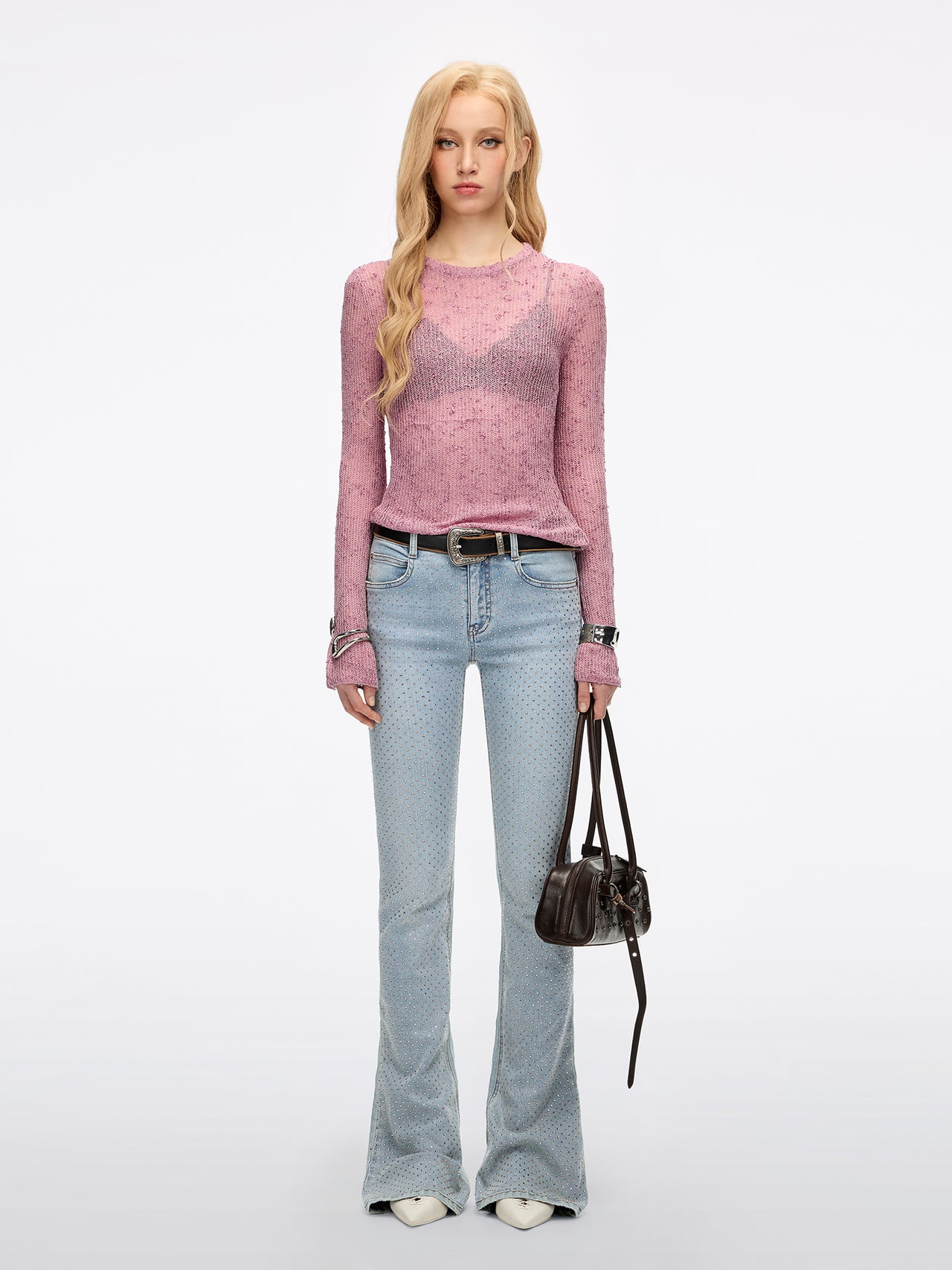 Rhinestone Flared Jeans