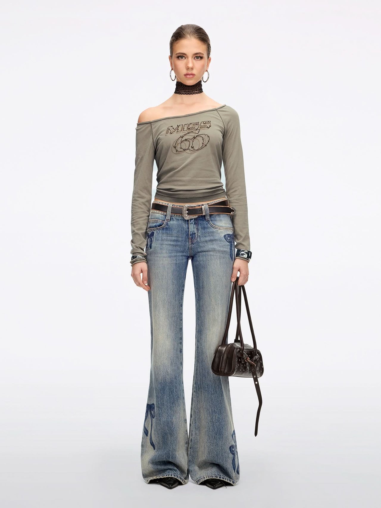 Rhinestone-Embellished Flared Jeans