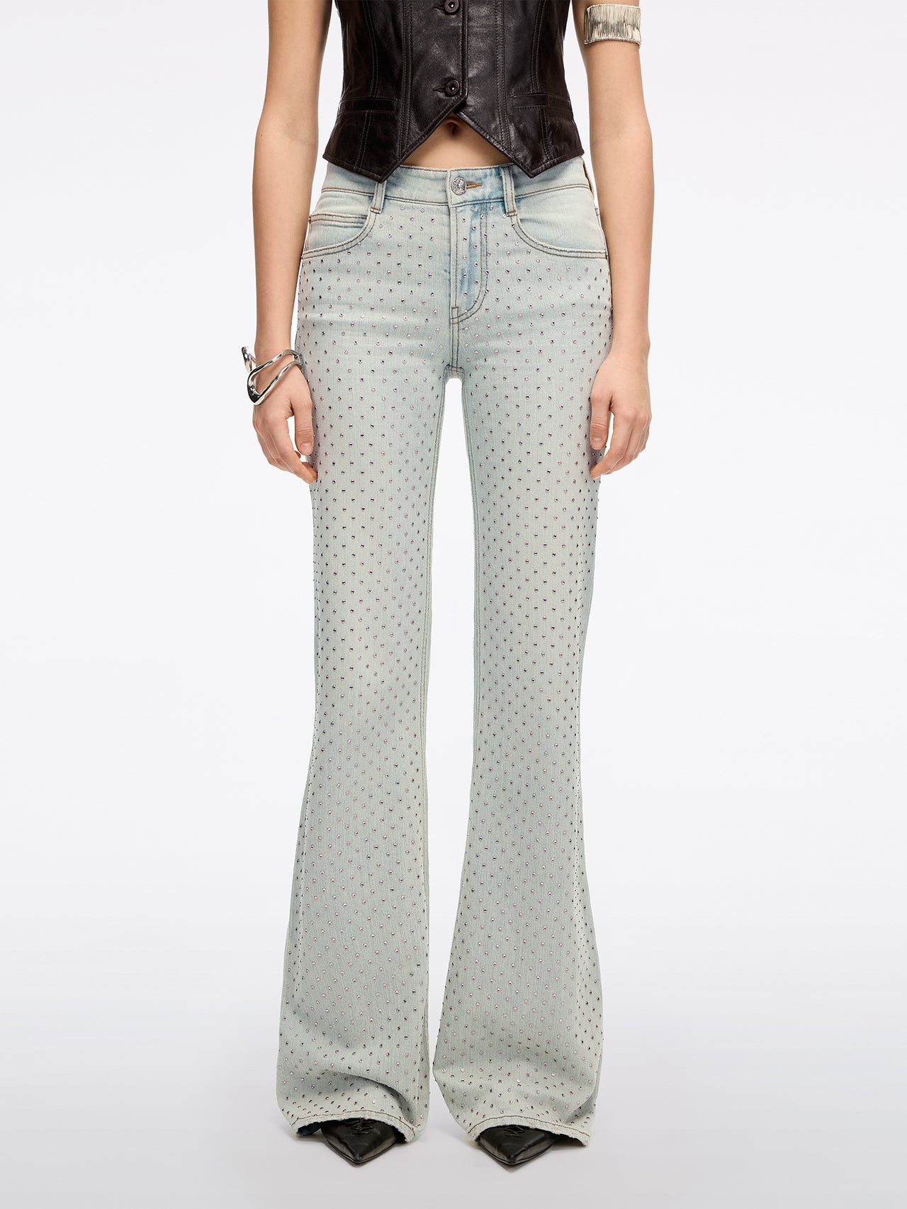 Rhinestone Flared Jeans